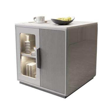 Imagem de Mesa lateral de sofá, mesa lateral, sofá, aparador, quadrado, leve, luxuoso, sala de estar, armário de armazenamento, mesa pequena, mesa de centro, armário lateral criativo (alça cinza + preta)