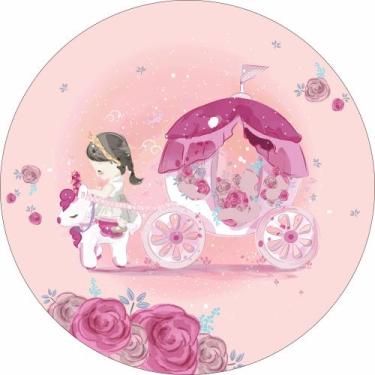 Imagem de Painel de Tecido Sublimado Redondo Menina Carruagem Rosa Aquarela c/ E