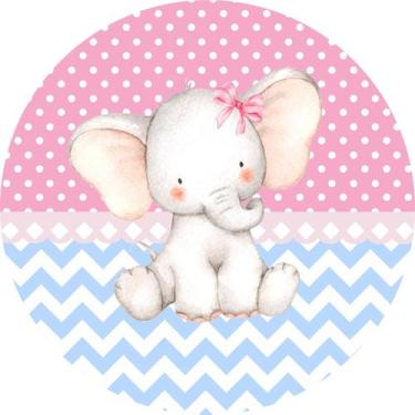 Imagem de Painel de Tecido Sublimado Redondo Elefantinho Aquarela Poa e Rosa c/ 