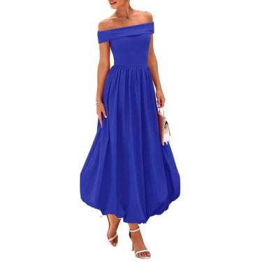 Imagem de Vestido feminino PRETTYGARDEN de verão sem ombro A Line azul