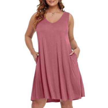 Imagem de Vestido BELAROI, camiseta feminina plus size, decote em V, solta