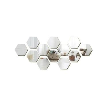Imagem de Pacote de 12 espelhos de parede adesivos hexagonais decorativos em vin