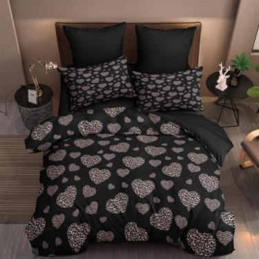 Imagem de Conjunto de edredom Coutuechen Black Pink Heart em tamanho real - CCou