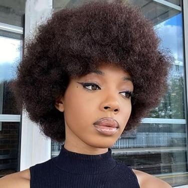 Imagem de JOEDIR HAIR Perucas afro para mulheres negras cabelo humano curto afro crespo peruca afro marrom grande perucas afro (cor 4#)