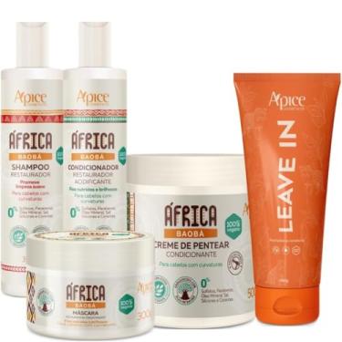 Imagem de Kit Ápice África Baobá, 5 Itens para Cabelos Cacheados, Shampoo, Condicionador, Máscara,Leave-in 300ml, Creme de Pentear 500g