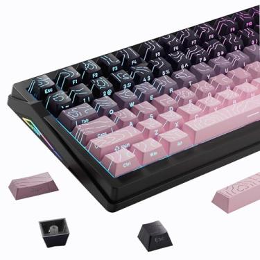 Imagem de Conjunto de teclas topográficas PBT com gradiente de 135 teclas BlackBerry Impressão lateral Doubleshot Shine Through Keycap Cherry Profile Estilo minimalista 60% 75% 80% 100% para teclados MX Gateron
