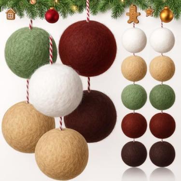 Imagem de 20 peças de enfeites de feltro de Natal a granel 6 cm vintage bola de árvore de Natal feita à mão decoração de feltro de lã para artesanato, enfeites decorativos de Natal, decoração de árvore de Natal
