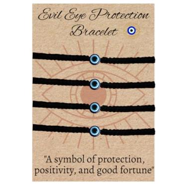 Imagem de MANUSHYA LIFE | Conjunto de 4 pulseiras de olho turco para mulheres e homens, pulseiras trançadas feitas à mão, da boa sorte, cordão de corda, pulseira da amizade, cordão ajustável, joia minimalista
