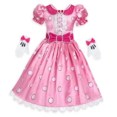 Imagem de Disney Store Official Minnie Mouse Halloween Costume for Kids - Pink Polka Dot Dress with Glittering Heart Brooch, Satin Puff Sleeves, Tulle Underskirt & Gloves - Perfect for Role Play - Size 3