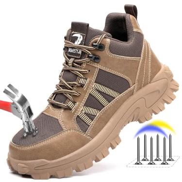 Imagem de Botas de trabalho com bico de aço para homens: sapatos de segurança masculinos antiderrapantes construção indestrutível - calçado de trabalho respirável confortável, Marrom, 44