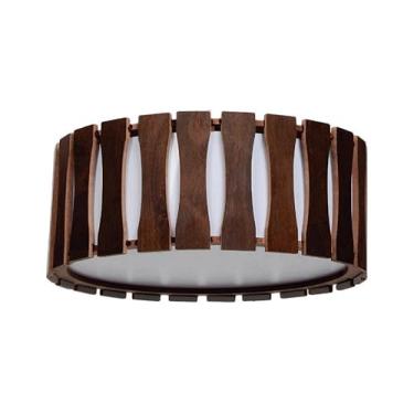 Imagem de Luminária de teto de madeira ripado, plafon de sobrepor redondo para sala de estar, sala de jantar, corredor (Imbuia, 40 cm)