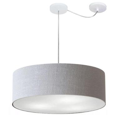 Imagem de Lustre Pendente Cilíndrico Com Desvio De Centro Md-4259 Cúpula Em Tecido 50x15cm Rustico Cinza - Bivolt