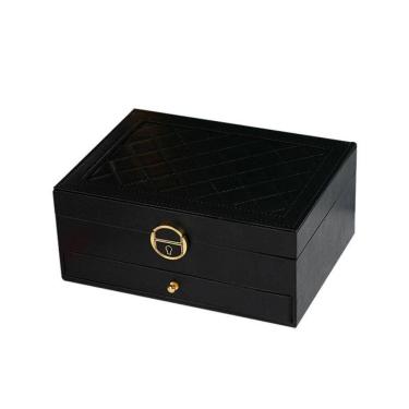 Imagem de Maleta Porta Joias Caixa Organizador Brincos Estojo Aneis Pulseiras Relogio Gaveta 2 Andares Viagem Preto