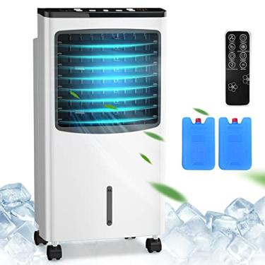 Imagem de PETSITE Refrigerador de ar evaporativo portátil, ventilador de resfriamento oscilante 3 em 1 com controle remoto, 2 pacotes de gelo, umidificação, 3 velocidades, temporizador de 7,5H, refrigerador