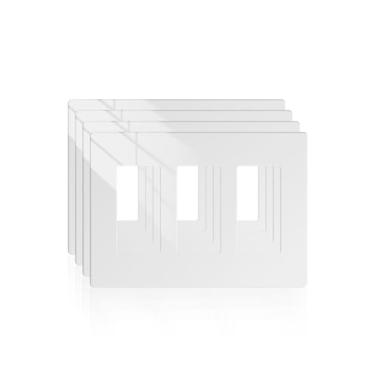 Imagem de MORNING GROUP Capa de interruptor decorador de acabamento brilhante, placa de parede sem parafusos, termoplástico de policarbonato, tamanho padrão, listado na UL, branco, pacote com 3 - 4