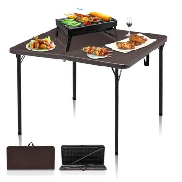 Imagem de Mesa de acampamento de 86 cm, mesa de cartão quadrada portátil com pernas dobráveis e alça de transporte, mesas de plástico para cozinhar ao ar livre, acampamento, piquenique, escritório, festa
