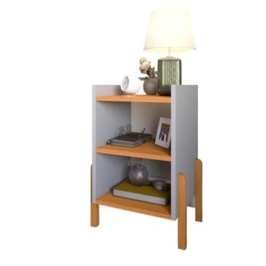Imagem de Mesa De Cabeceira Para Quarto Com Prateleira Pé Madeira Maciça (Cinza/Cedro)