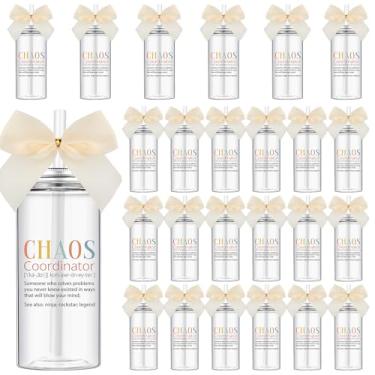 Imagem de Skylety 24 peças copo de agradecimento a granel 382 g presentes de agradecimento de funcionários copo de plástico fino com tampa de canudo laço café gelado inspirador para equipe de colegas de