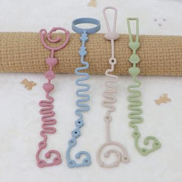 Imagem de Conjunto de 4 Clipes de Chupeta em Silicone, Correias de Segurança Extensíveis para Bebês, Prendedor de Brinquedos e Mordedor para Carrinho e Berço, Rosa, Verde, Azul e Bege