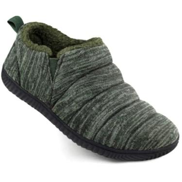Imagem de Zizor Pantufas masculinas aconchegantes com forro de lã de pelúcia, sola de borracha antiderrapante para ambientes internos e externos com bandagem elástica unilateral, Groovy Green, 8