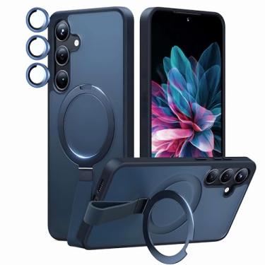 Imagem de QSEVNSQ Capa projetada para Samsung Galaxy S24 com suporte magnético invisível [proteção militar contra quedas] [compatível com MagSafe] Slim translúcido fosco, azul