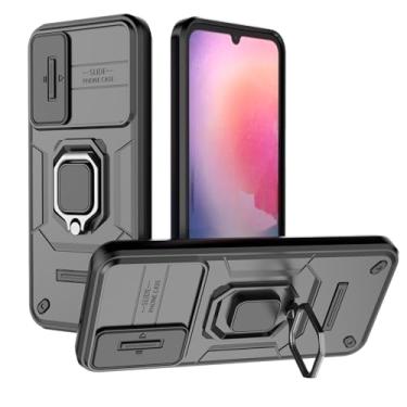 Imagem de SORAKA Capa para Samsung Galaxy A24 4G/5G com suporte de anel e tampa deslizante para câmara capa Samsung A24 com placa metálica para suporte magnético de carro capa de dupla camada em PC e TPU