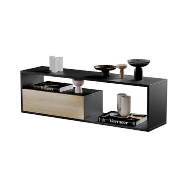 Imagem de Estante Rack para Tv Sala Quarto Roma Preto com Carvalho