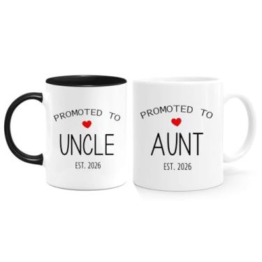 Imagem de Conjunto de canecas Promoted to Aunt & Uncle 2026 - Presentes de revelação de gravidez, primeiro tio e tia, anúncio de bebê de gravidez Canecas de café 325 ml (Auntie 2026)