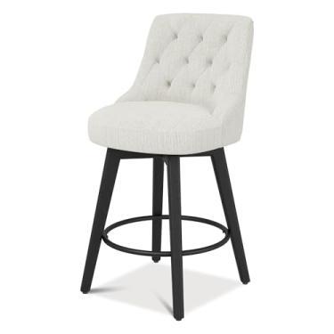 Imagem de Vipbear Conjunto de 2 bancos de bar modernos de 66 cm, bancos giratórios de altura com encosto alto, banqueta de bar estofada creme, cadeira de bar com encosto alto, pernas de madeira para sala de