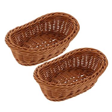 Imagem de PENIKOKO 2 cestos de armazenamento de vime de imitação de plástico para comida, lanches, pão e frutas secas, organizador doméstico versátil para casa, padaria, escritório e eventos