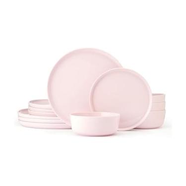 Imagem de Mikasa Madison Pastel Bone China Conjunto de louça leve resistente a lascas de 12 peças, rosa