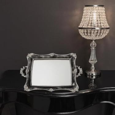 Imagem de Bandeja Espelhada Moldura Provençal Decorativa Vintage, Estilo Barroco, 48,5 x 12 cm, Acabamento em Ouro Envelhecido (Prata Antigo)