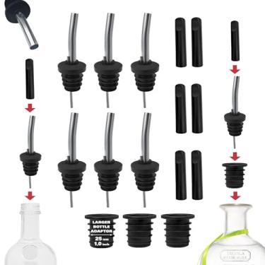 Imagem de Pacote com 6 despejadores de bebidas de metal de fluxo rápido - sem entupimento para xaropes e licores espessos - bicos de aço inoxidável para garrafas de bebidas alcoólicas - Inclui 6 tampas de