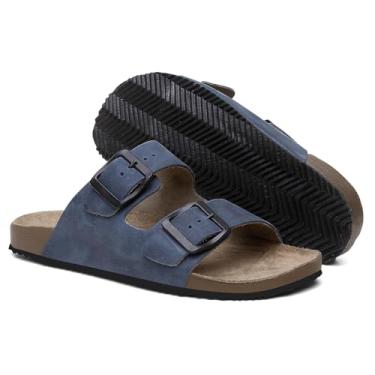 Imagem de Sandália Papete Unissex em Couro, Estilo Birken, Numeração 35 ao 46, Chinelo Confortável (Azul, BR, Adulto, Numérico, 39)