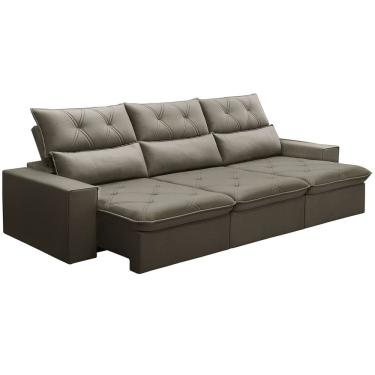 Imagem de Sofá Retrátil Reclinável Para Sala 4 Lugares 290cm Aires F04 Veludo Marrom Claro - Lyam Decor