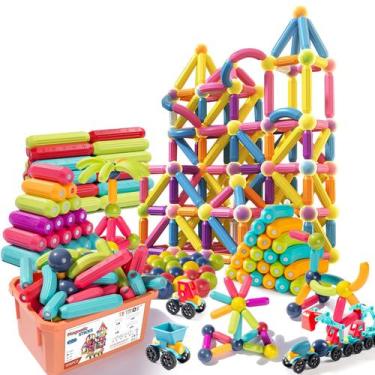 Imagem de Blocos magnéticos Toy Titron 128 unidades com 2 carros para crianças d