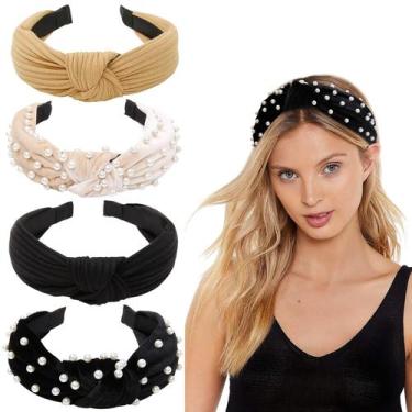 Imagem de Bandanas WOVOWOVO Knotted Wide Pearl Velvet, 4 peças para mulheres