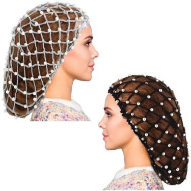 Imagem de Hair Snood MTLEE Pearl Mesh Rayon Knit, crochê, 2 peças