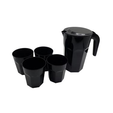 Imagem de Kit Suco 1 Jarra De 1,5 Litros Com 4 Copos De 400 Ml Preto