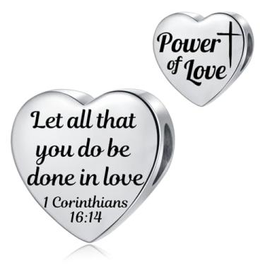 Imagem de MiiFort Berloque de coração de amor com versículo bíblico, pulseiras Pandora, religião, aniversário, presente para mulheres, filha, aço inoxidável, One Size, Aço inoxidável, Sem Pedra Preciosa