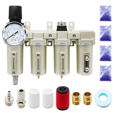 Imagem de Jecoupoon 1/5.1 cm e 3/10.2 cm NPT Sistema de secagem a gás de grau industrial 4 estágios, filtro coalescente, secador dessecante, drenagem automática, compatível com spray de tinta, cortador de