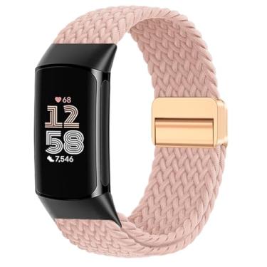Imagem de Yeahxing Pulseira de nylon trançado magnética compatível com Fitbit Charge 6/Charge 5, fecho ajustável, pulseira esportiva macia e respirável para mulheres e homens, pulseira de substituição para