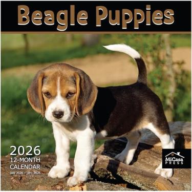 Imagem de Calendário de parede MICASA Beagle Puppies 2026 12 meses | 30,5 cm x 61 cm aberto | Papel grosso e resistente | Presente | Calendário 2026