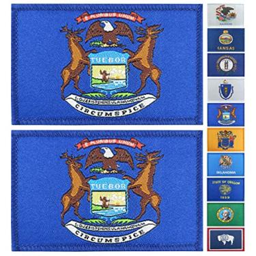 Imagem de JBCD Pacote com 2 remendos da bandeira de Michigan, emblemas táticos, emblemas da bandeira do orgulho para roupas, chapéu, equipe militar