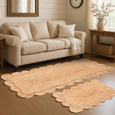 Imagem de Nuanchu Pacote com 2 tapetes de juta natural recortados de 6 x 9 cm e 4 cm x 9 cm, capacho de fibra boho, para sala de estar, banheiro, fazenda, casa, ambientes internos