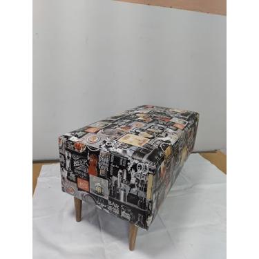 Imagem de Puff Decorativo Estampado Beer, 90x45x45 cm, Pés Palito Imbuia, Estampa Cerveja Vintage