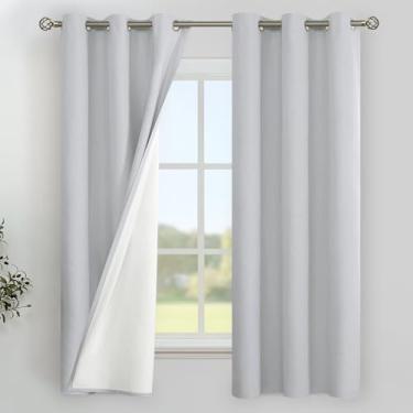 Imagem de YoungsTex Cortinas blackout 100% de linho cinza claro 150 cm de comprimento para quarto, cortinas com isolamento térmico para escurecimento de quarto inteiro com ilhós para sala de estar, 2 painéis