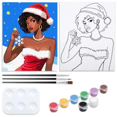 Imagem de Nuberlic Kits de pintura natalina tela pré-desenhada para pintar para adultos beba e pinte suprimentos de festa tema Papai Noel presente de aniversário faça você mesmo 20 x 25 cm