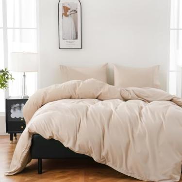 Imagem de Overket Capa de edredom 100% algodão orgânico Queen Size 400 fios cetim macio e respirável conjunto de cama 3 peças (rosa resistente, Queen)