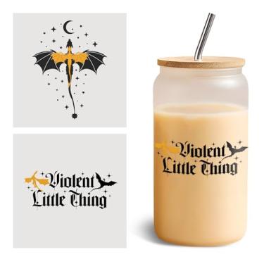 Imagem de Conjunto de 2 peças Violent Little Thing UV DTF Cup Wraps para 473 ml Adesivos de Transferência Fria de Vidro Quarta Asa para Copos de Vidro, Acotar, Dragão, Livro Fantasia, Amante de Livros